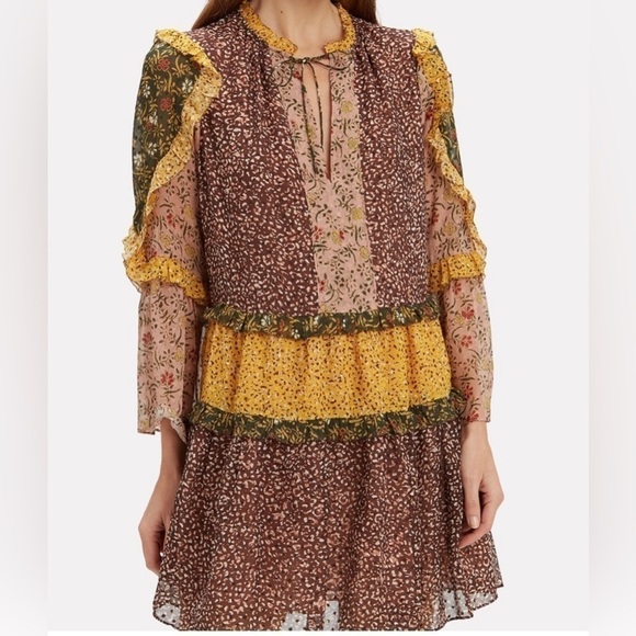 ULLA Johnson Essie Silk Patchwork Mini Dress 0 - Picture 2 of 14